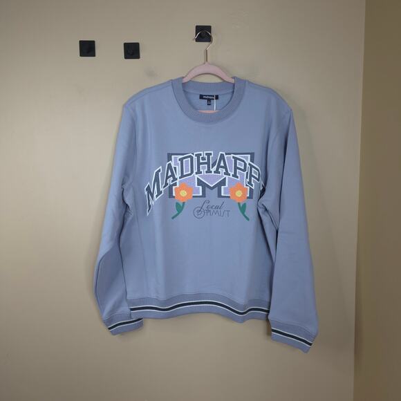 madhappy Tops - Madhappy Local Optmist Capsule Pullover Fleece Crewneck in Periwinkle Size L